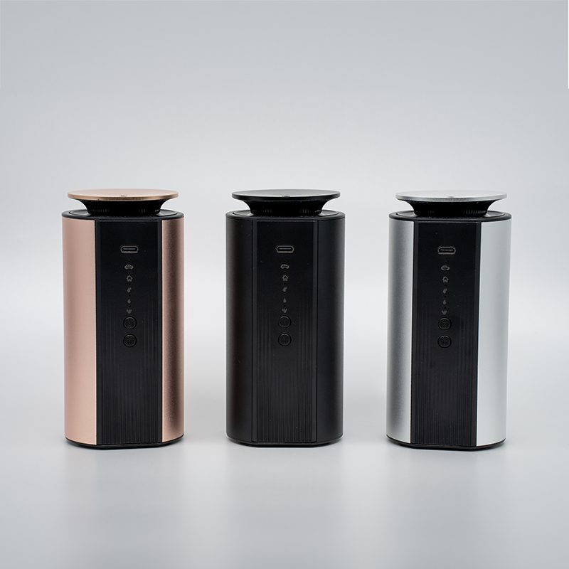 Three different colored canisters are shown on a white surface.
